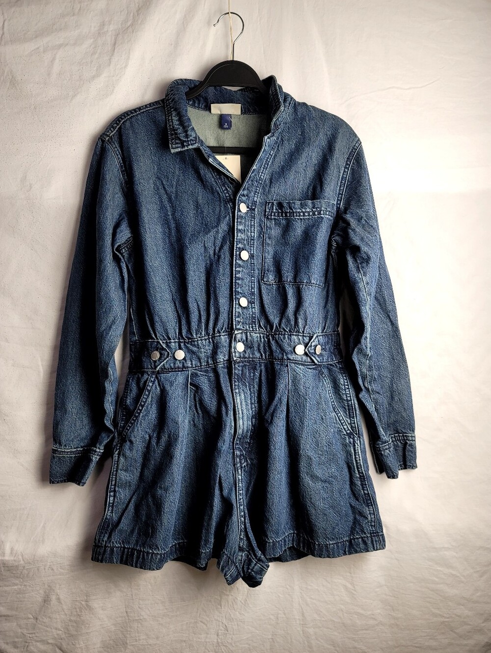 Universal Thread Dark Wash Denim Jumpsuit Shorts Lyocell Cotton Romper Size 10